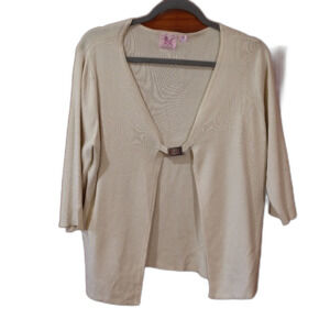 Vintage Pink Poodle Cream Cardigan Buckle Sweater LG